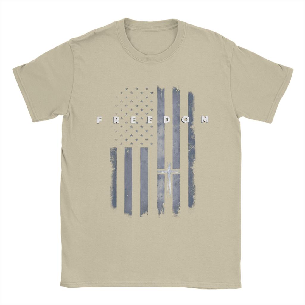 Unisexs TShirts Grunge American Flag and Cross Faith Family Freedom Casual Cotton Tee Shirt Short Sleeve T Shirt Round Neck Tops