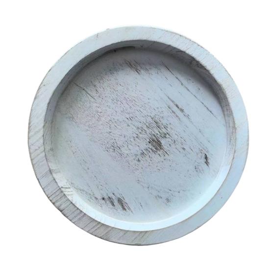 Dřevěný podnos pod svíčky Rustikální kulatá dekorativní farmářská stolní dekorace Bílý nátěr