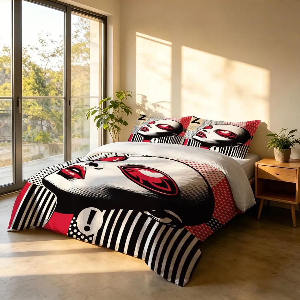 3PCS Pop Art Cool Girl Bedding Set, Coreless Soft Bedding Decoration, Machine Washable