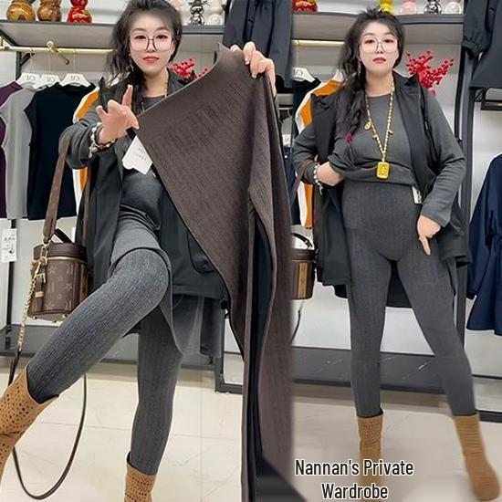 

Бесшовные вязаные леггинсы большого размера с высокой талией для женщин - Теплые осенне-зимние брюки с контролем живота One Size (Recommended 100-200 Jin) кофейный