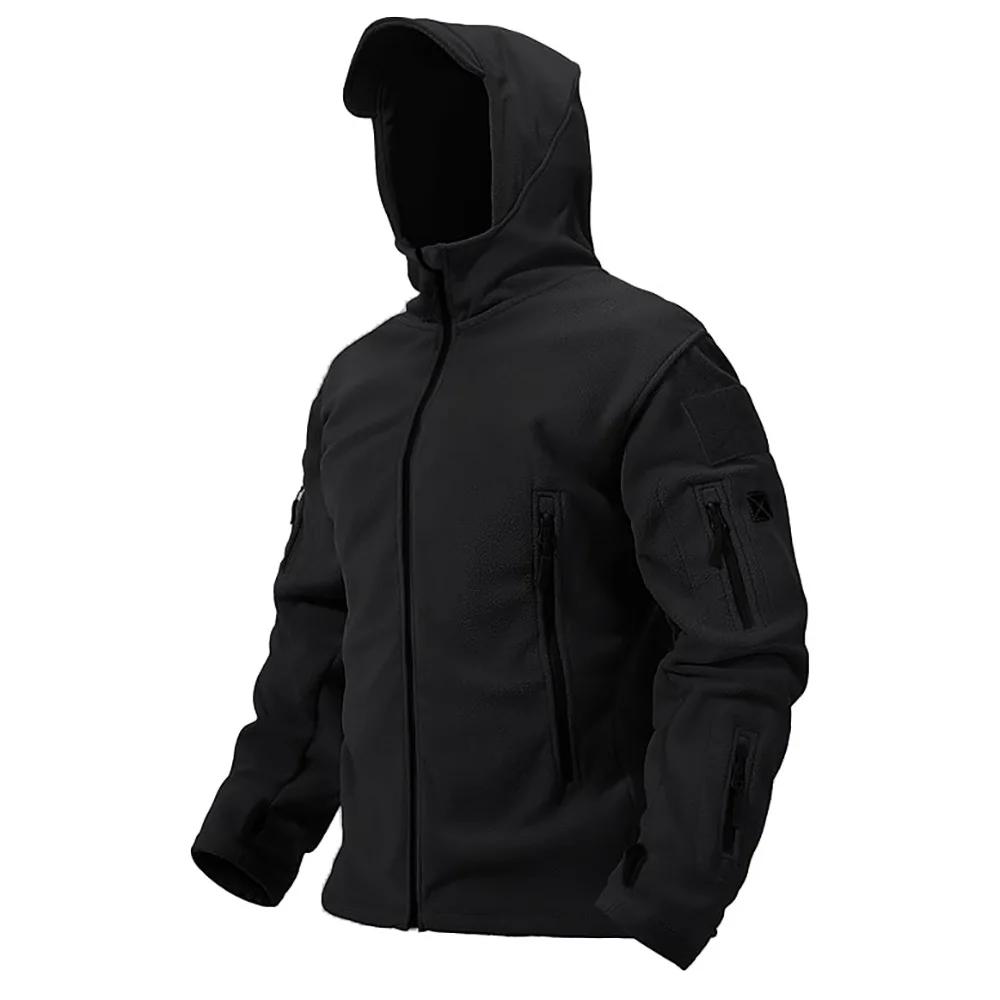 Men's Polar Fleece Tactical Zipper Jacket Outdoor Hooded Warm Outwear Solid Color Basic Style Sports Jacketcoat Male Clothing