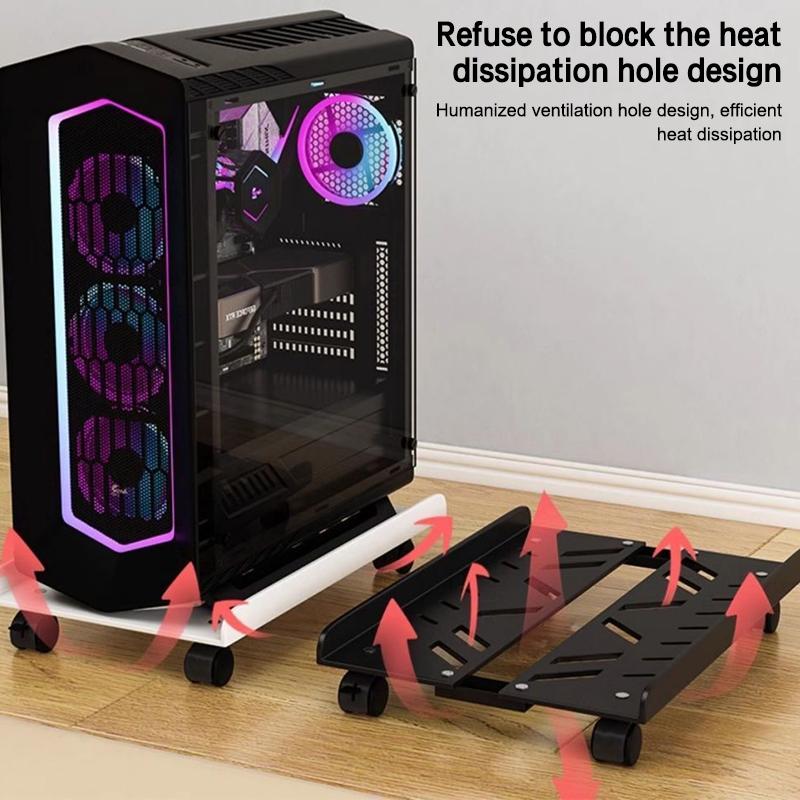 Adjustable Mobile CPU Stand with Wheels Ventilated PC Tower Holder Fits Most ATX Cases for Home Office Desk Use