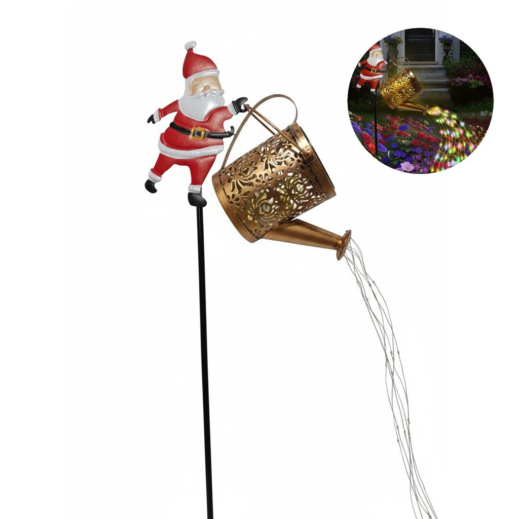 Christmas Santa Solar Kettle Lights Solar Watering Can Lights Solar Santa Claus Kettle Lights Kettle Ground Lamp Outdoor Decor