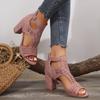 2026 Chunky Heeled Toe Sandals For Women One Strap Openwork Back Zipper Fashionable High Heeled Bright Color Sandal For Woman