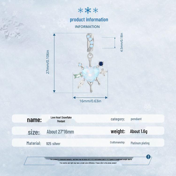 Yinziyun Sterling Silver Snowflake Heart Pendant Necklace - Romantic Winter Christmas Gift for Women