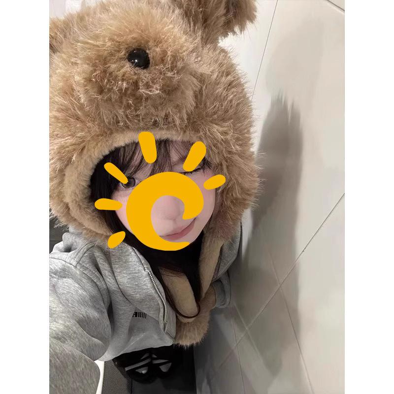 Cute Moving Fluffy Dog Hat Female Thickened Warm Ear Protector Plush Hat