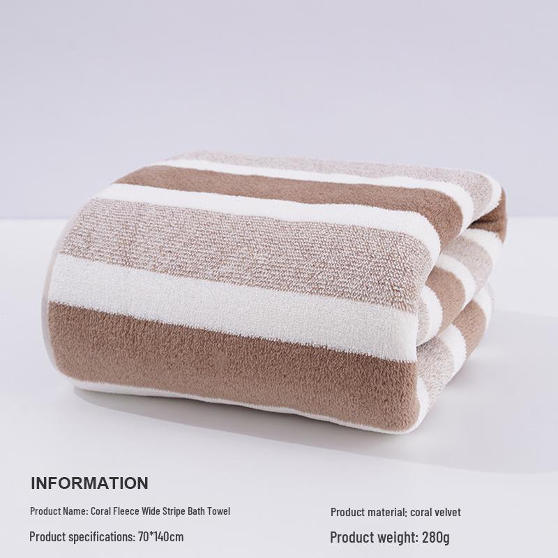 Temu Coral Fleece Quick-Drying Absorbent Bath Towel - Thick, Soft & Comfortable Striped Towel for Men & Women