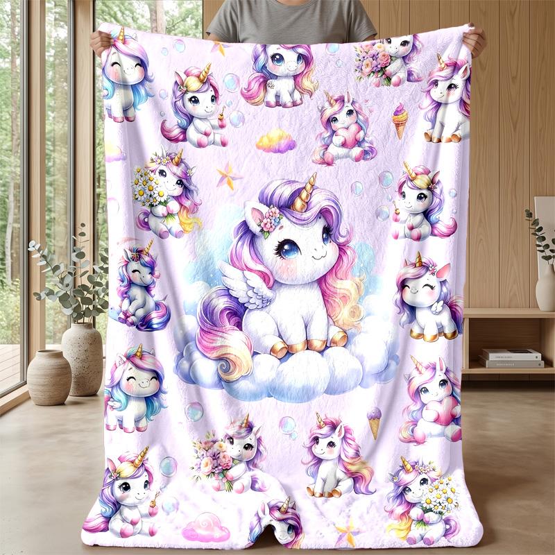 Cute Unicorn Art blanket Personalized Name Flannel Blanket Soft Cozy Plush Throw for Sofa Bed Lightweight Home Decor