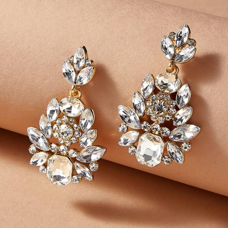 Luxurious Cubic Zirconia Women s Earrings Sparkling Crystal Copper Color Temperament Elegant Wedding Party Zircon