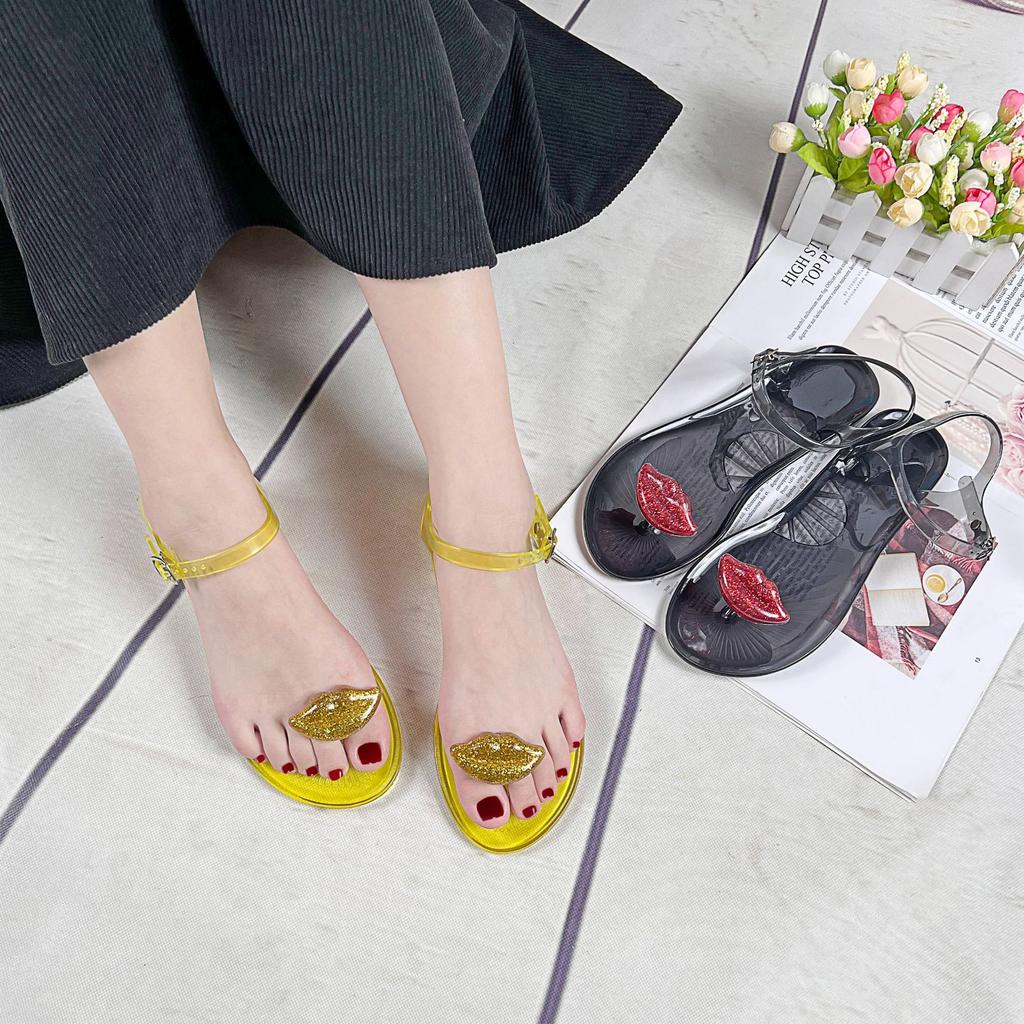 New Sandals Sexy Lips New Fruit Sandals Women's Non-slip PVC Jelly Flat Sandals Outside