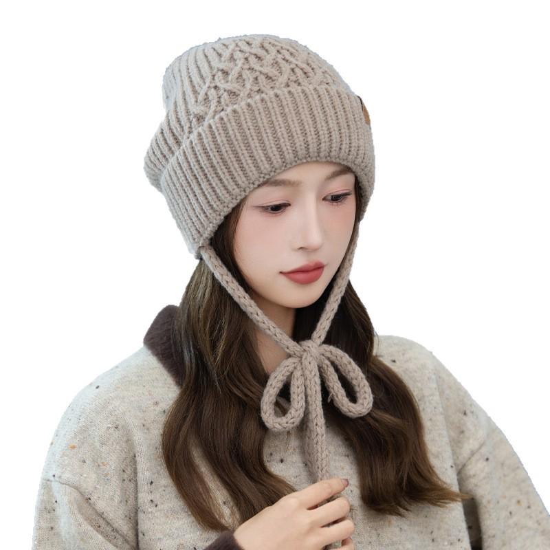 Retro Leather Knitted Hat Big Head Fence Wool Hat FallSeason and ColdSeason Outside DailyWear Warm Hat Korean Versatile Hat
