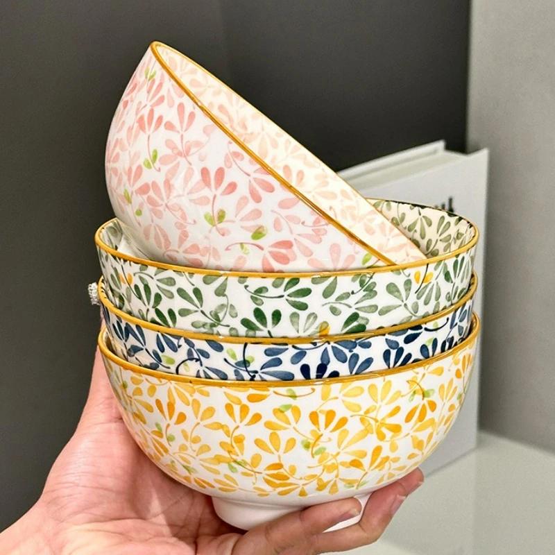 Janpanese Style Ceramic Bowl Creative Retro Hand-painted Ceramic Anti-scald Soup Bowl Home Kitchen Noodle Ramen Tableware Bowl