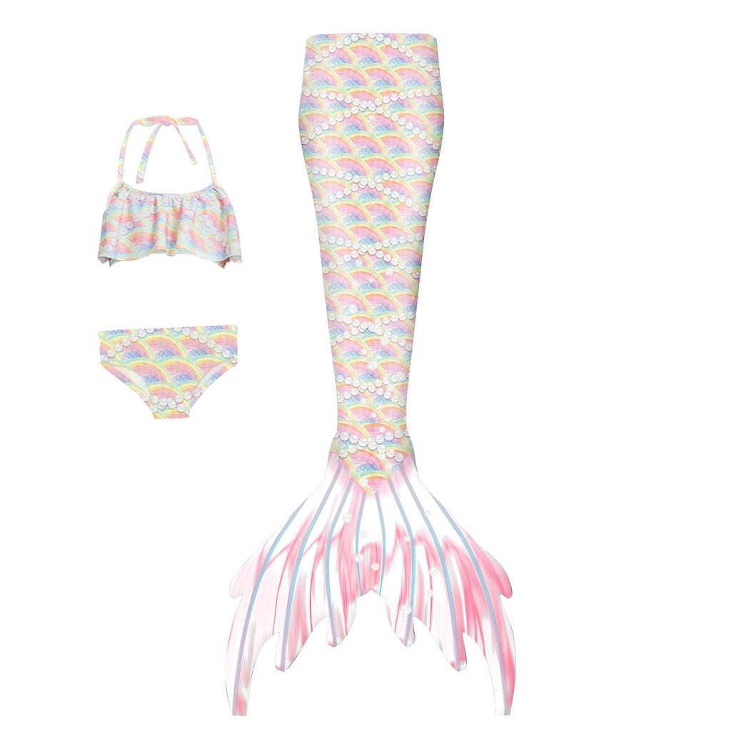 Costume da Bagno Sirena per Bambina 3 Pezzi Squame Coda di Sirena Set Bikini Bambini Spiaggia Piscina Cosplay Outfit da Bagno