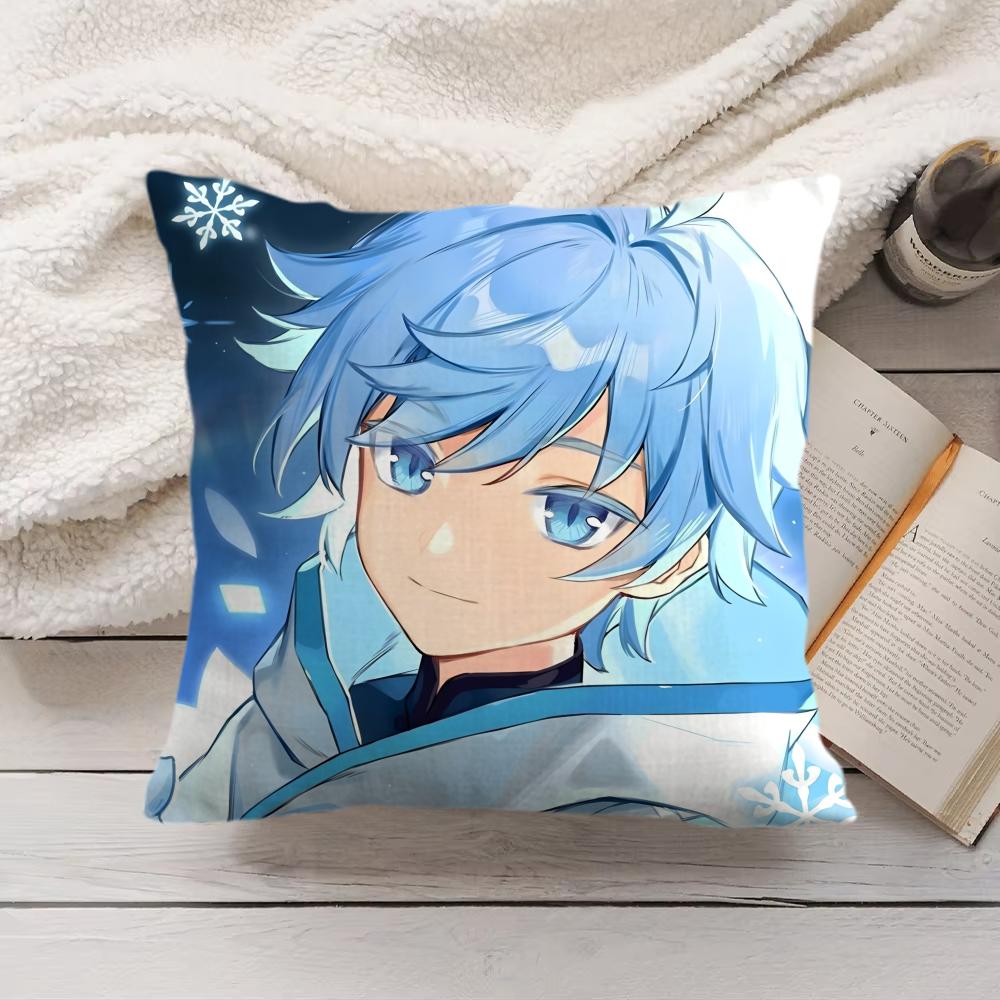 Chongyun Genshin Impact Cushion Cover Silky Short Plush Invisible Zipper Dustproof Sofa Pillow Case For Home Decor