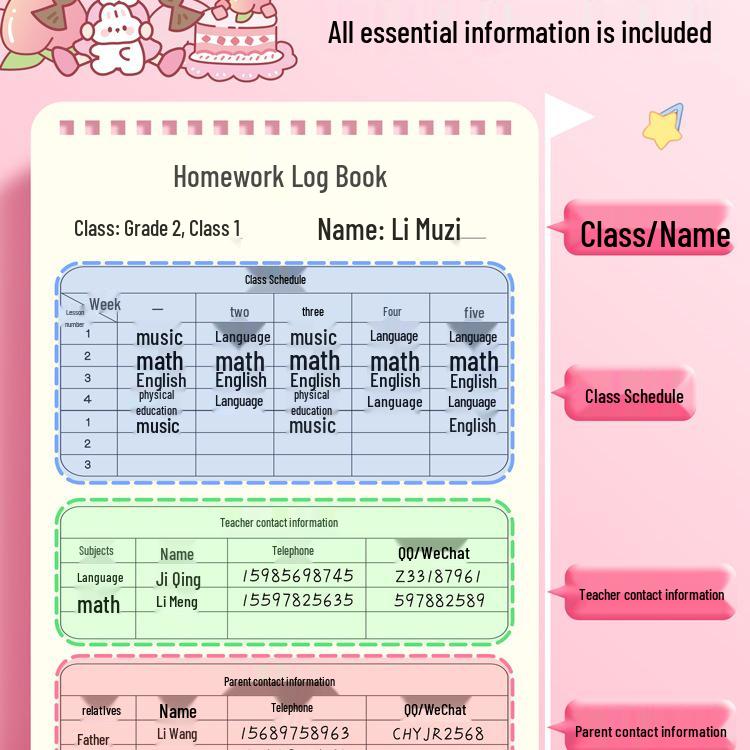 Cartoon Homework Notebook for Elementary Students: Grades 1-3