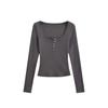 Women's U-Neck Long Sleeve Slim Fit Crop Top Solid Color Casual Basic Tee