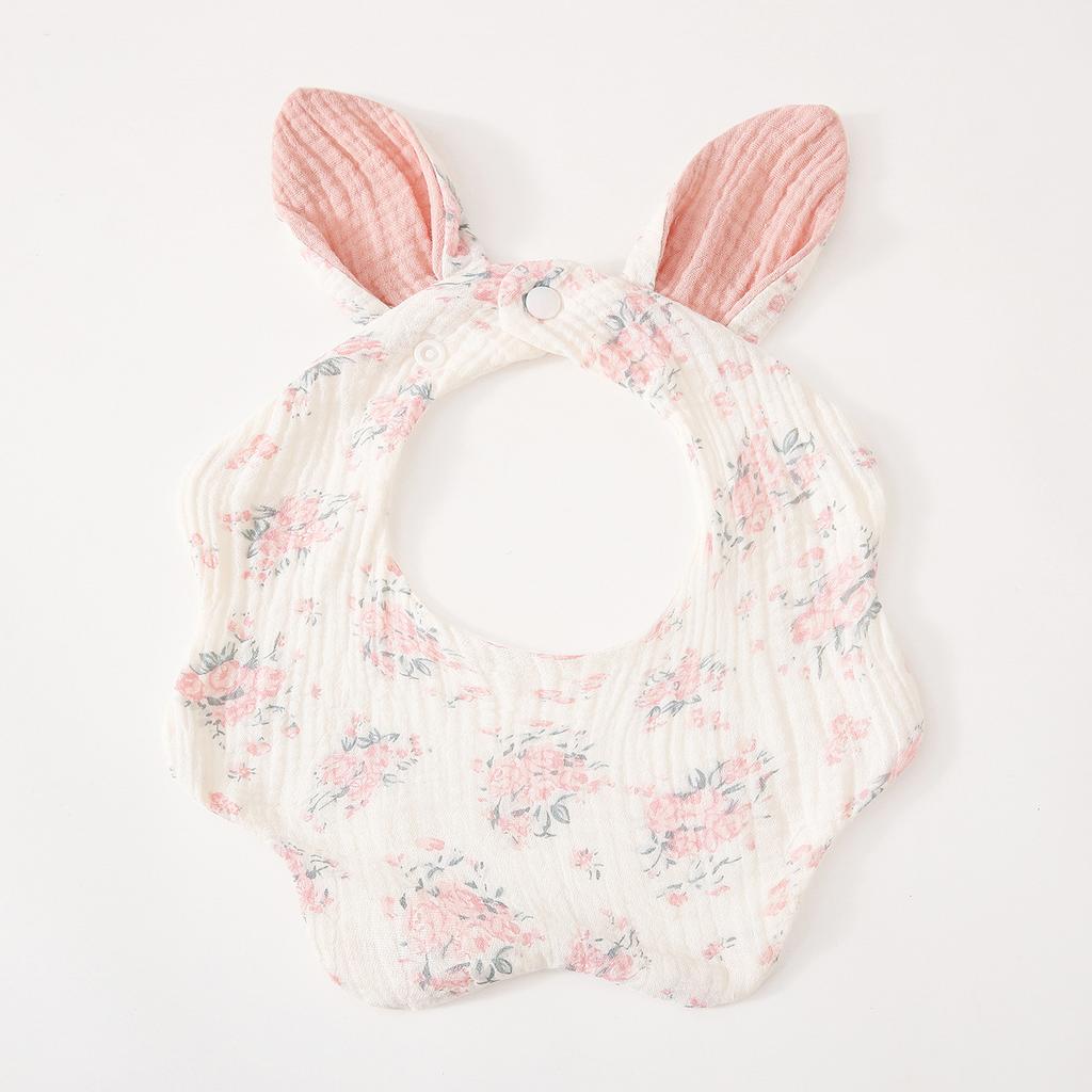 Baby Cotton Crepe Gauze Bibs Cute Rabbit Ear Wavy Edge Saliva Towel Newborn Drool Burp Cloth Soft Absorbent Neck Bib