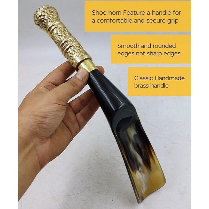 Handmade Long Shoe Horn Brass Handle Ease of Use Shoe Horn, Real Horn Made Multicolor