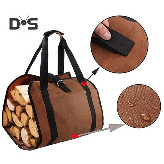 Bolsa de lona para almacenar leña con asa reforzada, tela impermeable, diseño plegable, bolsa para transportar leña