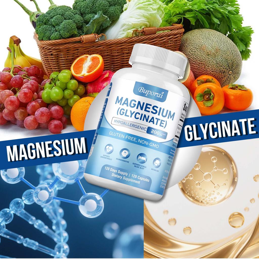 Magnesiumglycinat-Extrakt, 200 mg, mit hoher Absorptionsrate, hilft, Geist und Körper zu entspannen und Emotionen zu beruhigen.