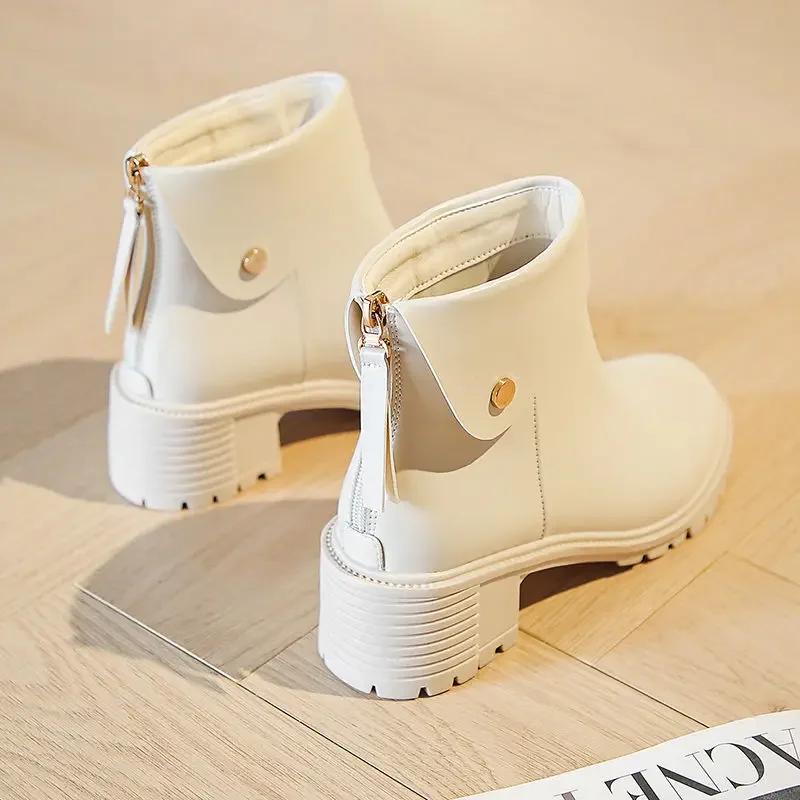 Fashion Round Toe Booties Black Large Size Warm Ankle Boots for Women Comfortable and Elegant Chic Designer Luxury Pu Woman Short Shoes