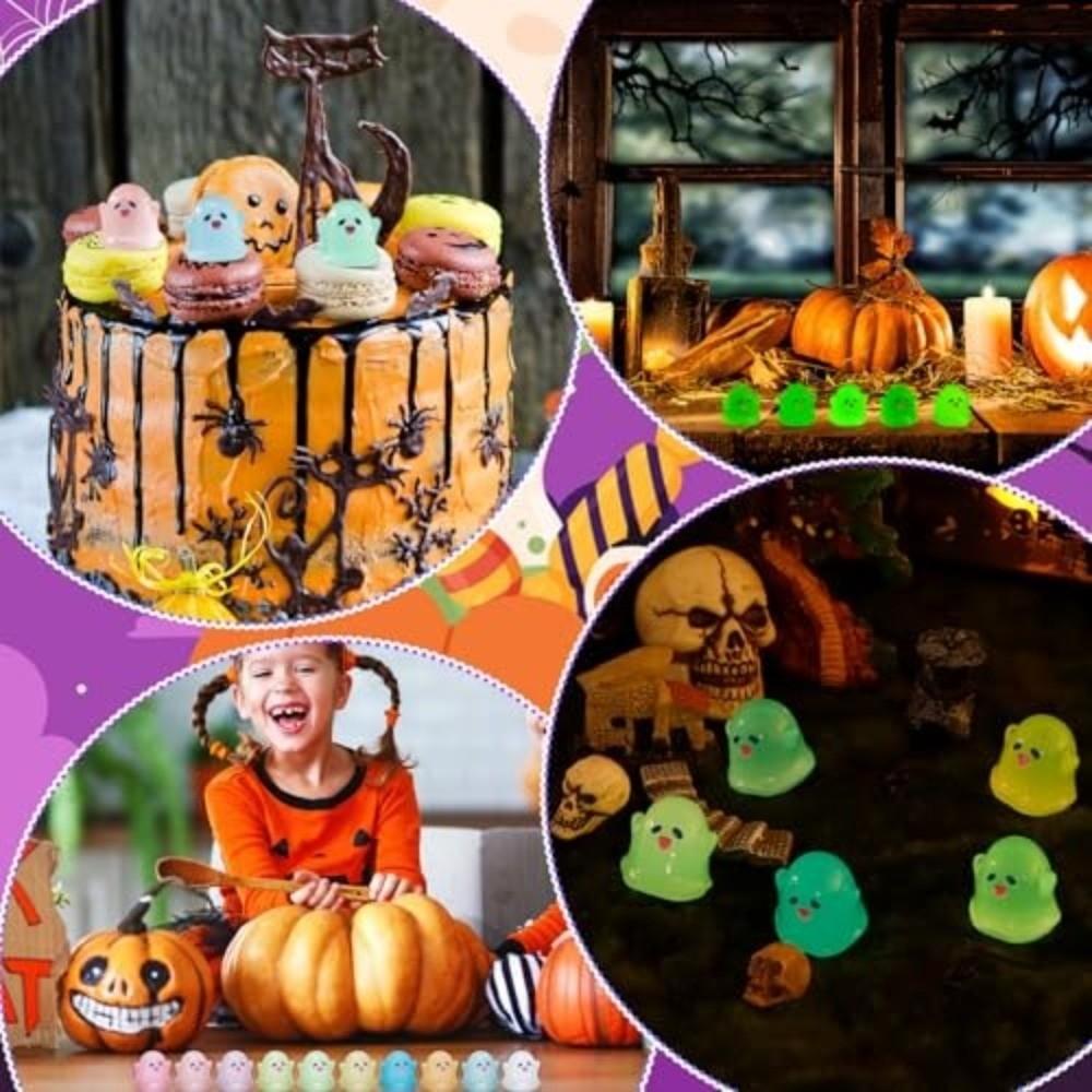 12PCS Micro Landscape Resin Ghost Figurines Glow Creative Mini Halloween Ghost Figurine Cute Miniature Ghost Statue Gift Toy