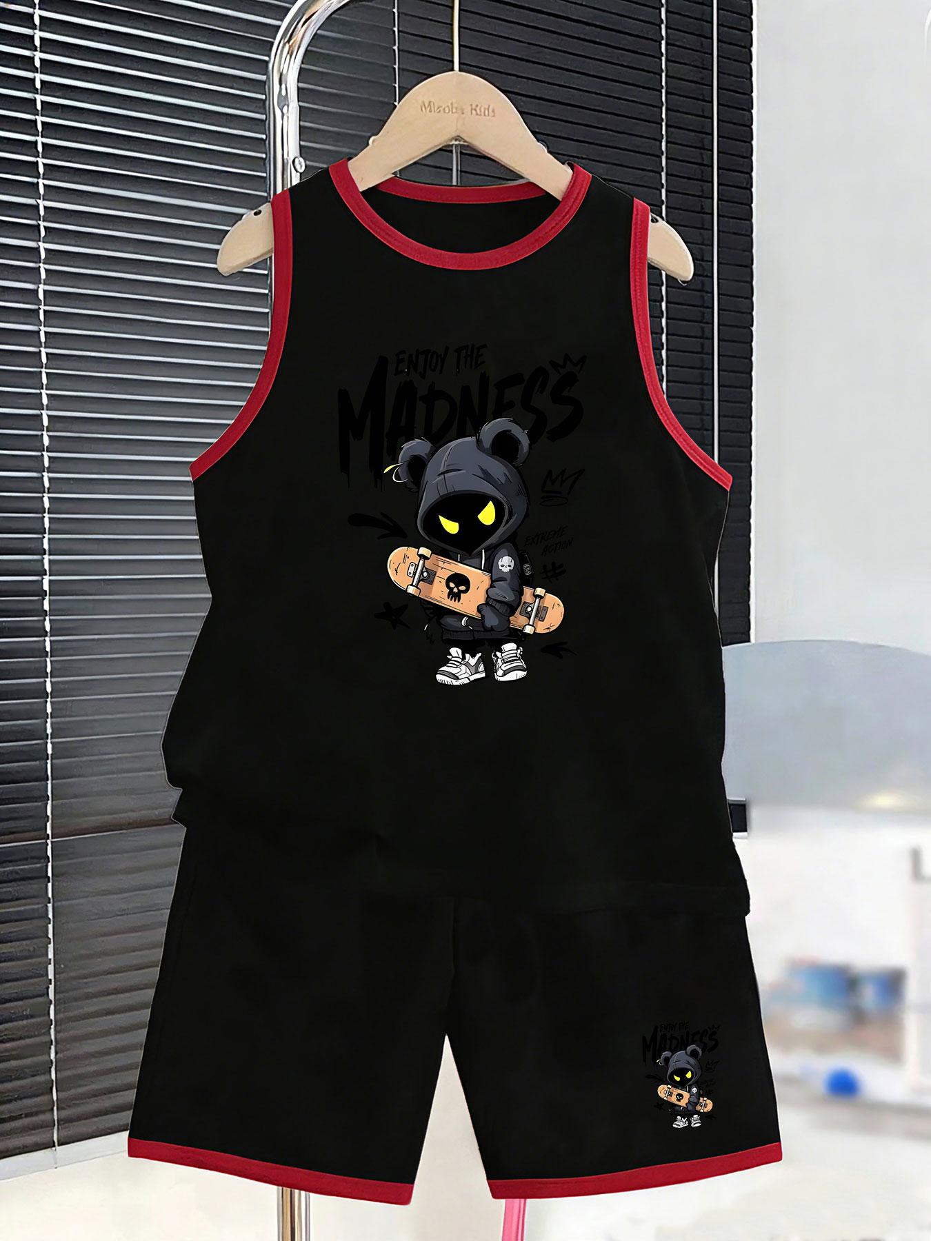 

Boys’ skateboard bear set. Dynamic prints, breathable fabric, loose fit for stylish summer outfits. 2-3Y чёрный