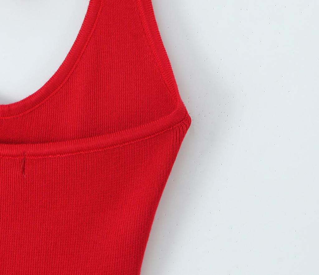 SAW American Style Red Spicy Girl Metal Strap Halter Waist-Cinching Bodycon Dress