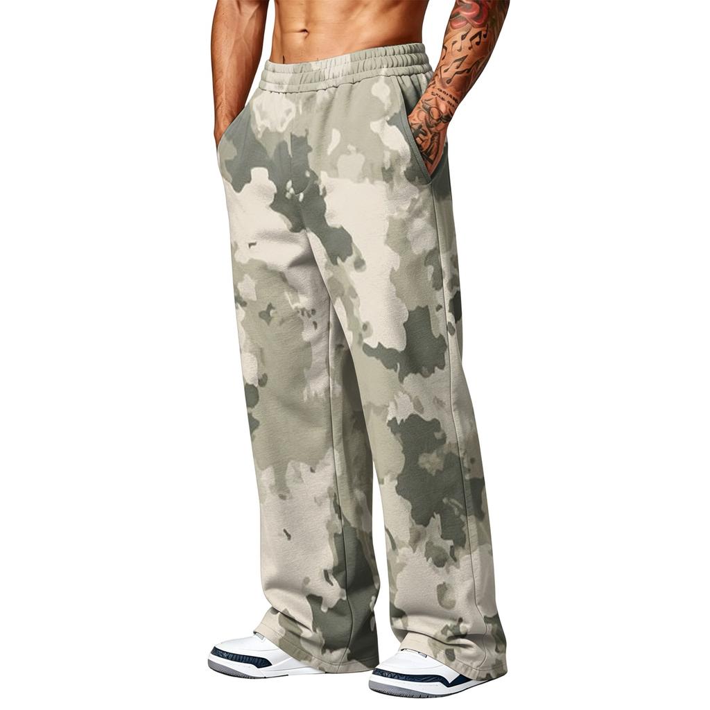 Men's Loose Fit Wide Leg Jogger Pants with Pockets, Printed Sweatpants for Workout and Casual Wear