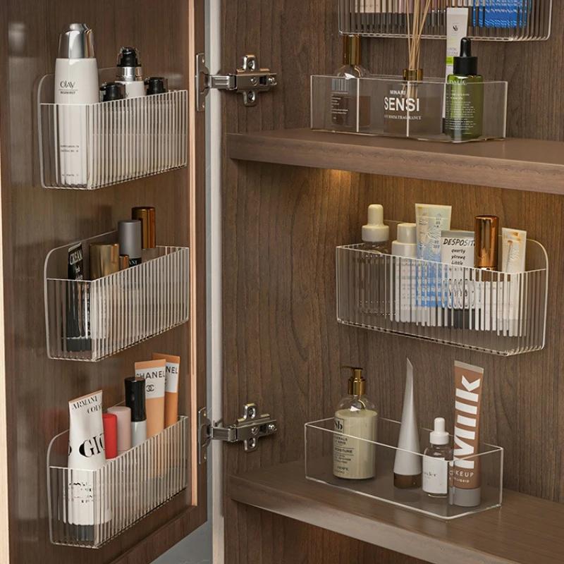 Wandmontierter Kosmetik-Organizer: Selbstklebende Aufbewahrungsbox für Schränke für Lippenstift, Schmuck & Make-up-Verstellbares Badezimmer-Regal