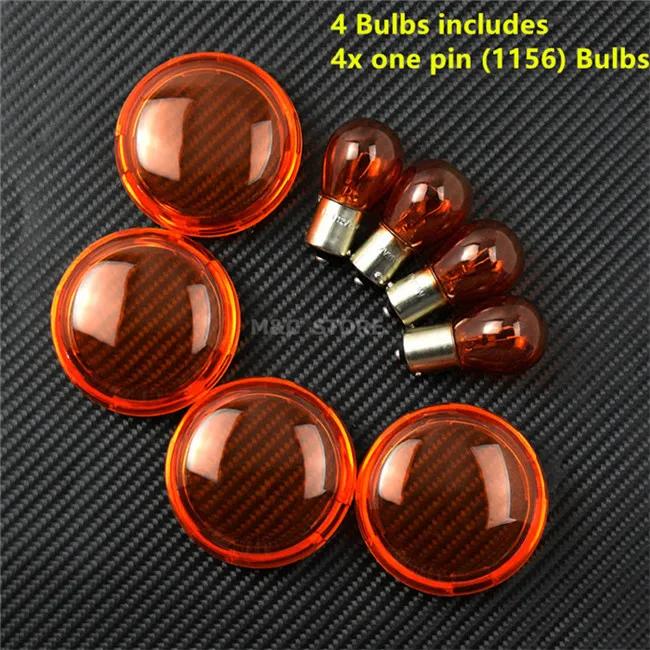 4pcs Turn Signal Light Indicator Lens Cover With Light Bulb For Harley Touring Road King Sportster XL 883 Dyna Softail Heritage