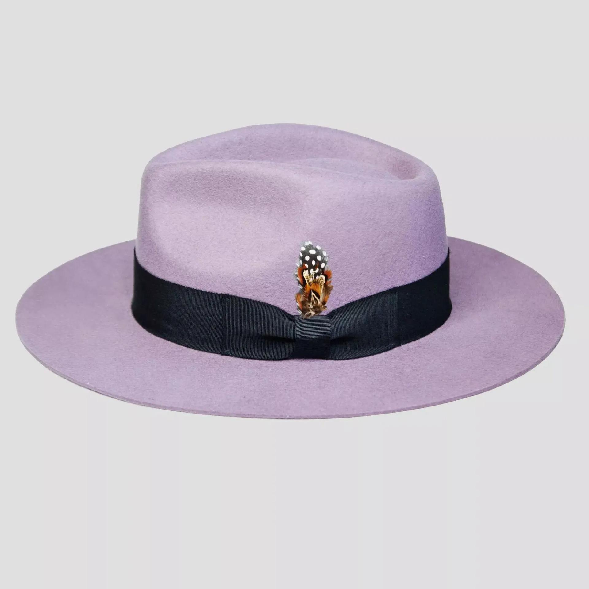 

Cross-Border Hot-Selling Bow Webbing Felt Hat Solid Color Wool Top Hat світло-фіолетового кольору