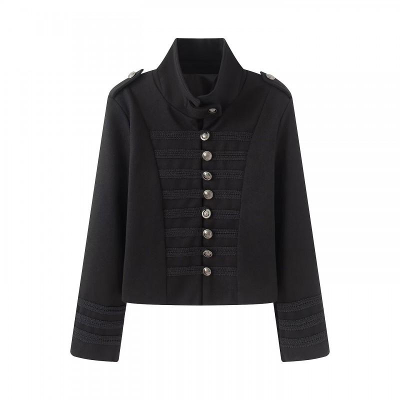 ZA Womens 2026 Fashion Metal Button Half Turtleneck Wool Blend Jacket Slim Fit Casual Outerwear