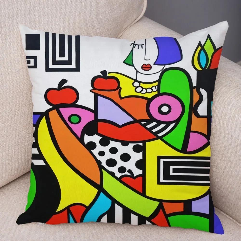 Geometric Cartoon Girl Decorative Pillowcase Living Room Office Ornaments Home Pillowcase