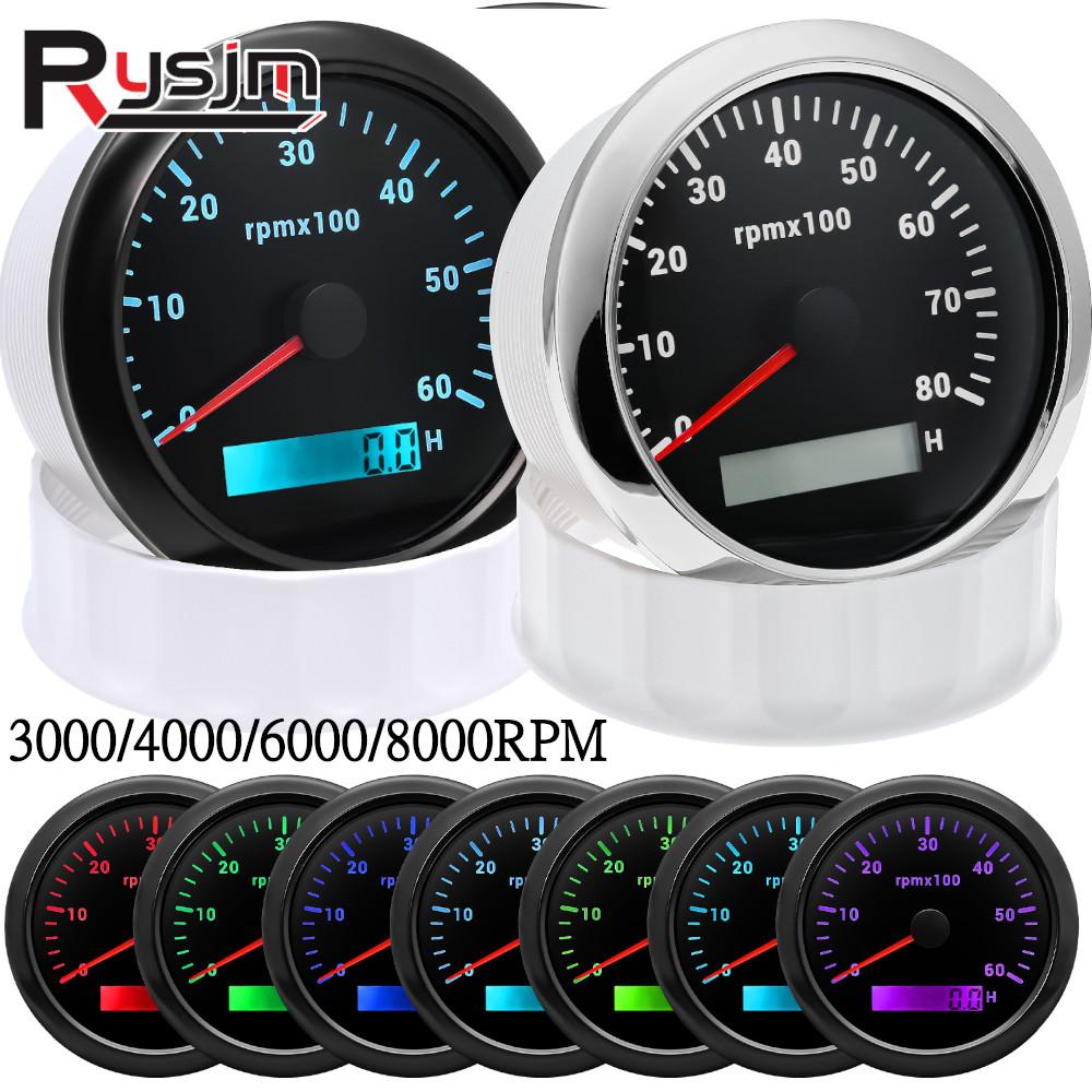 HD 85mm Tachometer With LCD Hourmeter 7 Color Backlight Tacho Gauge 3000 4000 6000 7000 8000 RPM For Marine Boat Car 12V/24V