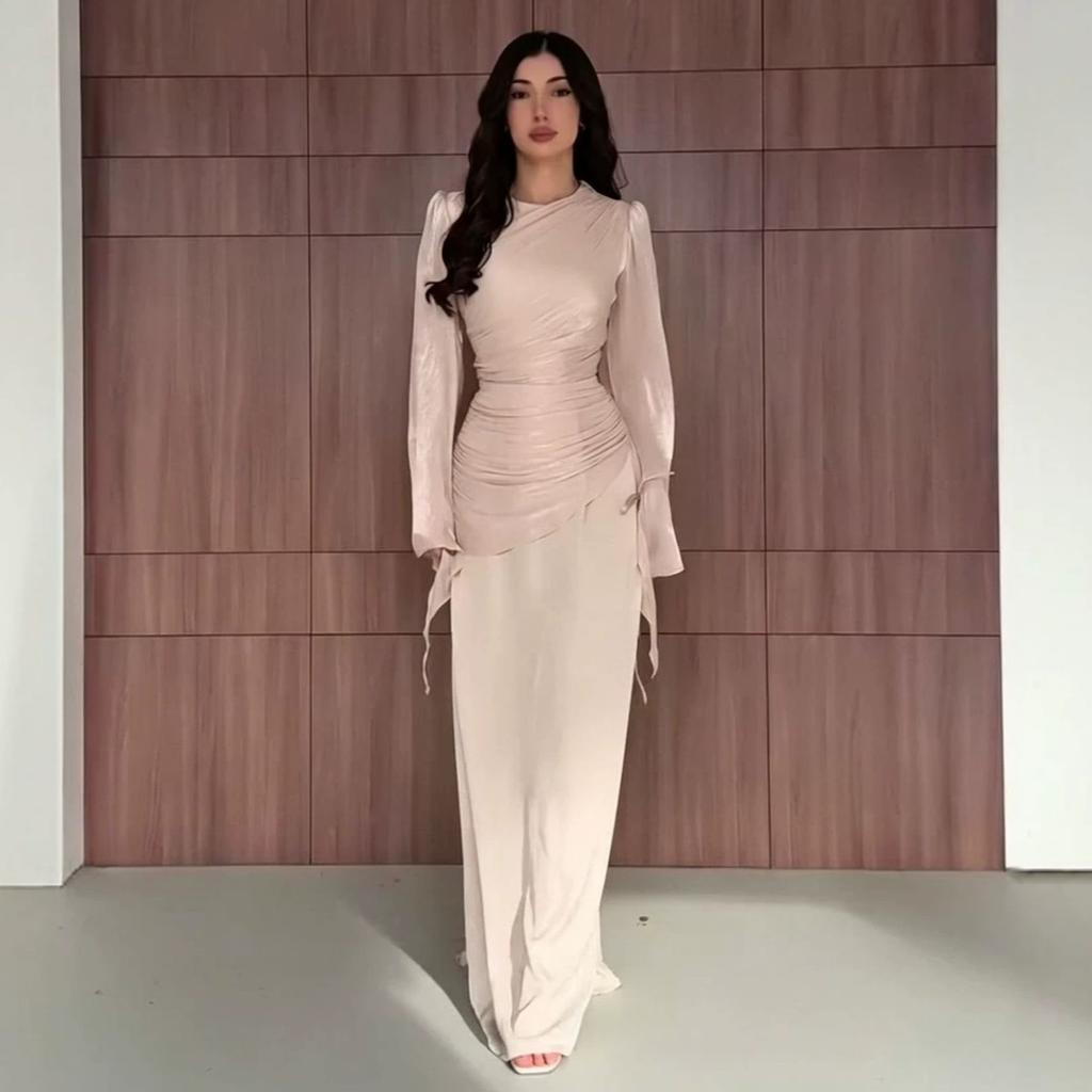  autumn new European and American Amazon cross-border round neck irregular long-sleeved top fishtail skirt set