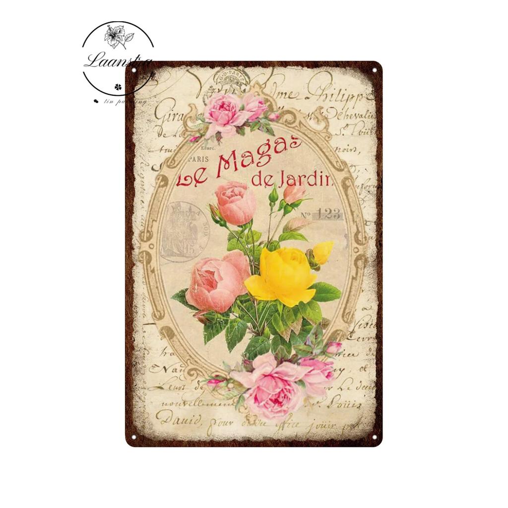 Vintage Flowers Rose Picture Metal Plaque Tin Signs Plate Wall Decor Art Iron Posters Man Cave Bar Club Garden Decoration Poster
