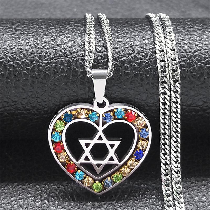 

Hexagram Heart Shape Necklace for Women Men Silver Color Stainless Steel Jewish Star of David Necklace Jewelry collares N6474S02