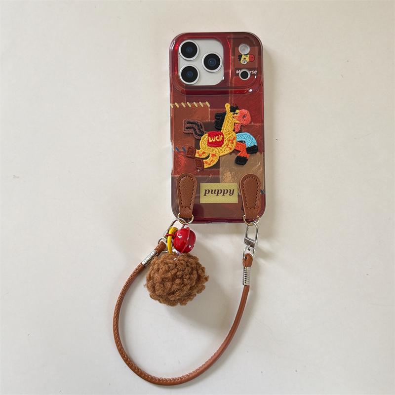 

Модный милый мультяшный чехол для телефона с лошадкой для iPhone 17 16 Pro 14 15 Pro Max с ремешком-цепочкой для руки, ударопрочные чехлы Capa For iPhone 14