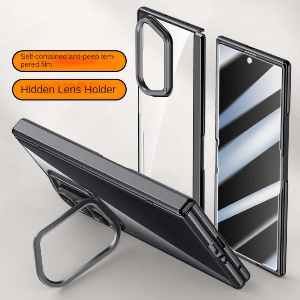 Transparent Privacy Screen Tempered Glass Protector Phone Case for Samsung Galaxy Z Fold7 All-inclusive Spring Hing Holder Cover