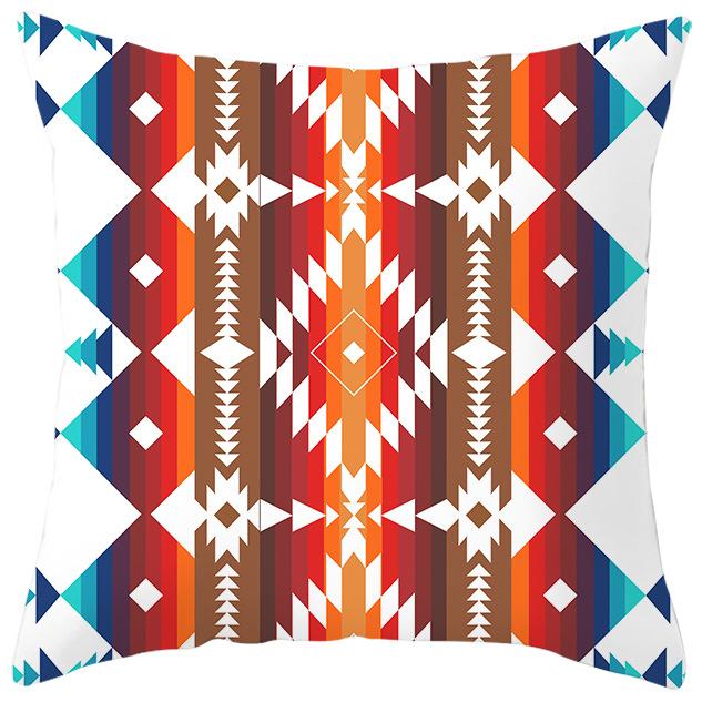 New Ethnic Style Pillow Cover Bohemian Color Geometric Pattern Peach Leather Velvet Retro Pillow Cushion Cover