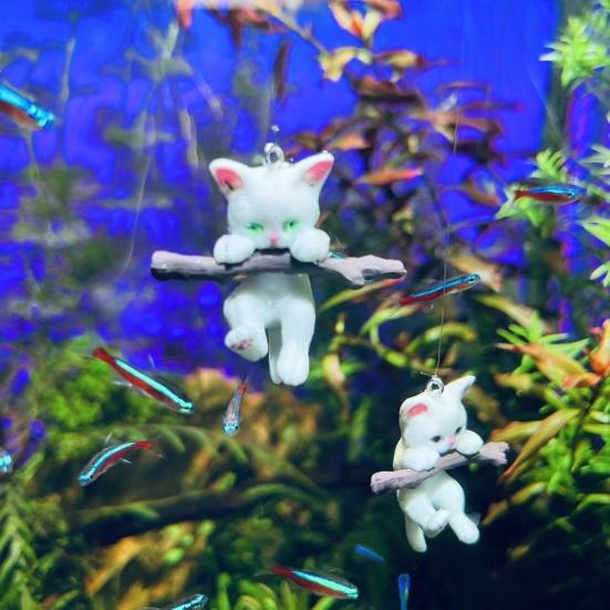 Yousheng 1 Set Fish Tank Decoration Exquisite Mini Cat Statue Ornament with Small Floating Ball Aquarium Accessories