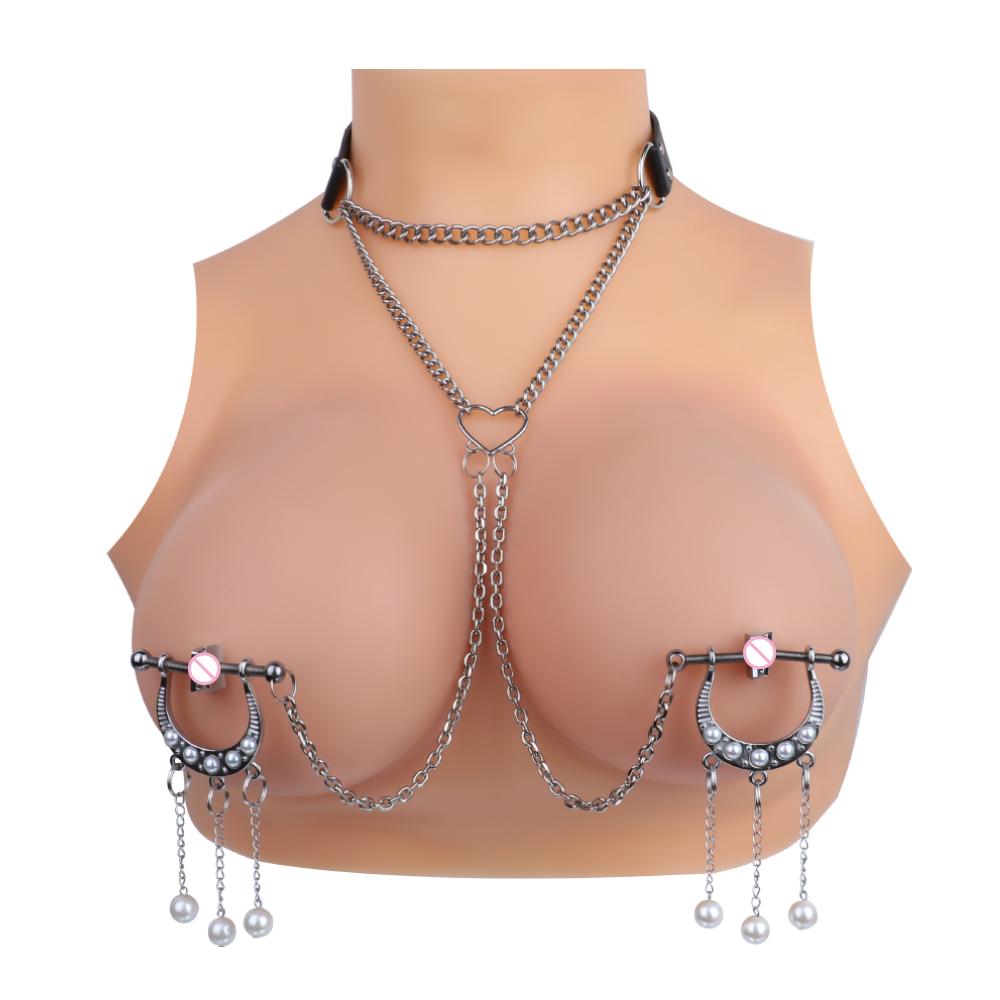 Metal Adjustable Nipple Clamp Clips for Women Non Piercing Rings Nipple Toy Bdsm Stainless Steel Metal Chain Nipple Milk Clips