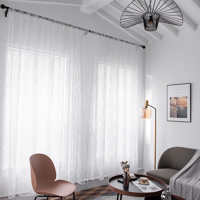 Lace Curtain Gauze Finished Warp Knitted Yarn French Korean American Pastoral White Gauze Curtain Door Curtain Bay Window Bedroom