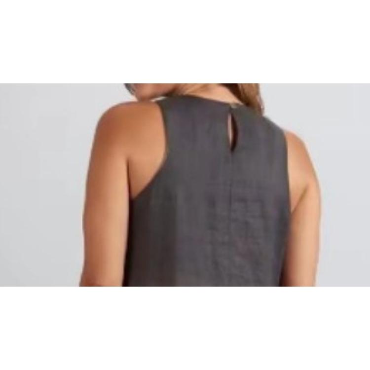 Women's Summer Loose-Fit Casual Cotton-Linen Sleeveless A-Line Skirt with Side Slit An Elegant Gradient Dress