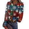 Women's  And Winter Slim Bottom T-shirt Fashion Casual Christmas Printed Round Neck Pullover Long Sleeve Top