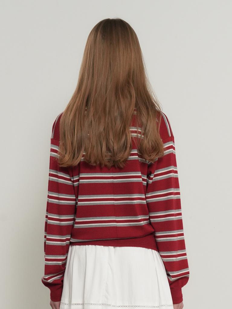 General Idea Multi-Stripe Loose Collar Knit [Red] / Wbe1L05503
