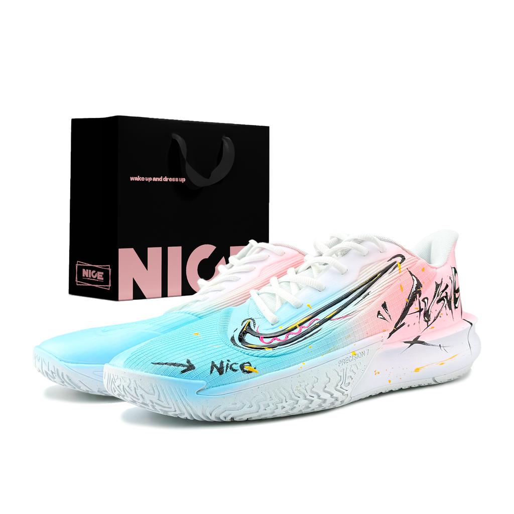 Nike Precision 7 Cushioning Abrasion Resistant Cushioning, Wear Resistant Low top Basketball Shoes Men's Pink Blue FN4322-100(Team1326-SBOX)