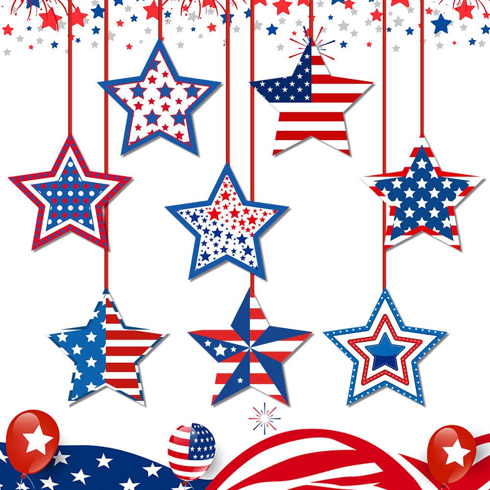 Day Independence Themed Star Shaped Hanging Ornaments Scene Props Arrangement