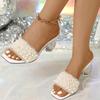 Fashion Women's Summer Slippers White Pearl Design Transparent Strange Thick Heels Gladiator Beach Sandals for Women Slides Girl Sandal